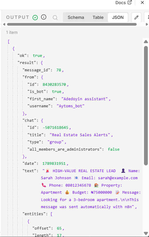 Real Estate high-value lead Telegram alert